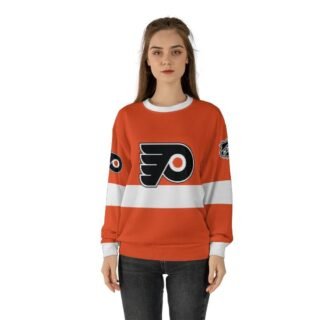 women’s Philadelphia Flyers hockey sweater in black and orange with team logo